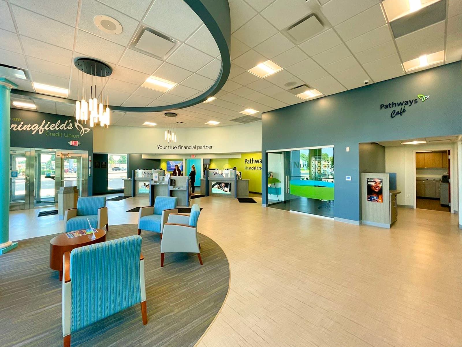 Completed lobby and Pathways Café inside the Springfield branch