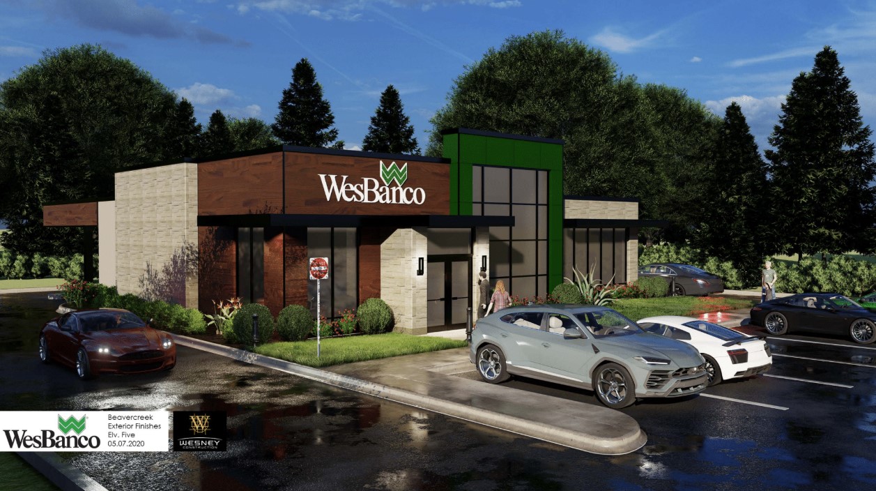 Proposed design rendering of the WesBanco Beavercreek branch exterior